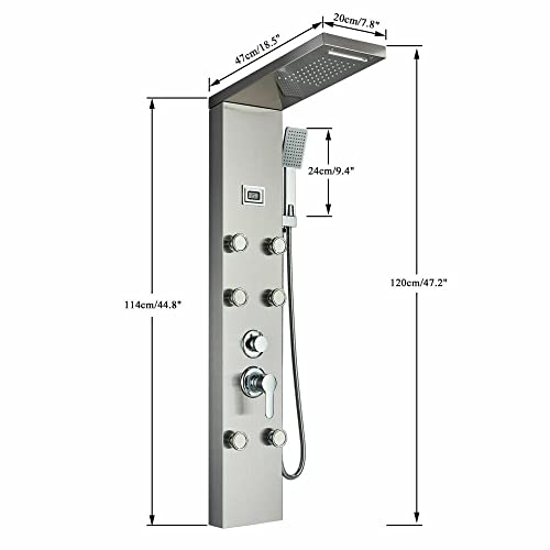 Sistema de columna de ducha con panel de acero inoxidable para lluvia y cascada con masaje miniatura 6