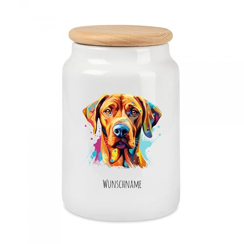 Große Multicolor Leckekerlidose | mit Hundemotiv (über 90 Rassen verfügbar) und deinem Wunschnamen | Personalisiert | Hygienische Futter Aufbewahrung | (Rhodesian Ridgeback 2)