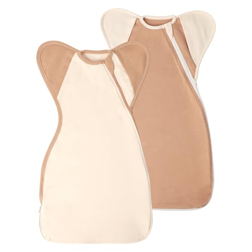 Image of Newborn Baby Swaddle Blanket Sleep Sack 0-3 Months, Arms Up Swaddles 2 Packs Cotton, Hands Up 3-Way Transitions to Arms-Free Wearable Sleeping Sack Bag for Boys Girls Snug Fit Calms Startle Reflex