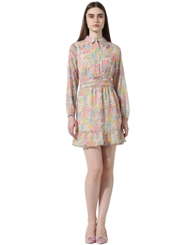 Image of ONLY Floral Printed Shirt Collar Tiered Chiffon Fit & Flare Dress