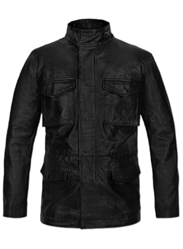 Men's Military M-65 Black Leather Jacket 100% Real Lambskin Leather Moto Biker Jacket