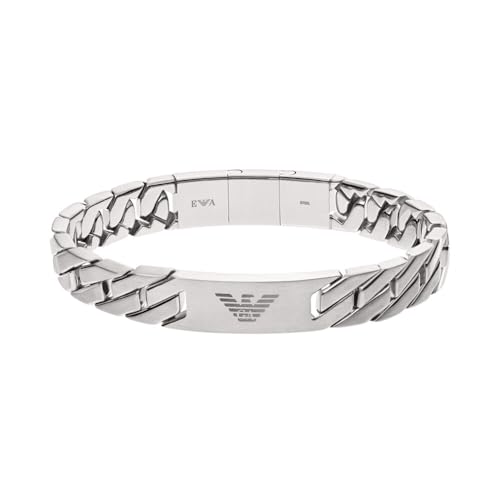 Emporio Armani Herren-Edelstahlarmband mit Karabiner-, Schieber- oder Magnetverschluss, Silber-Grau
