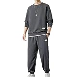 [YJSO] ジャージ 上下セット メンズ 裏起毛 パーカー ロングパンツ ダークグレー裏ボア 裏ボア セットアップ 暖パン 防寒 L ジョガーパンツ スウェット トレーナー 丸首 トップス ゆったり 厚手 ウエストゴム ルームウエア 2点セット 無地 部屋着 秋冬
