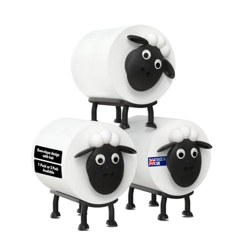 Sheep Toilet Roll Holder - Set of 3 Free Standing Black Loo Roll Storage 3D Printed Cute Bathroom Decor Hilarious Plastic Tissue Paper Holder Novelty Gift for Home Kids & Guests