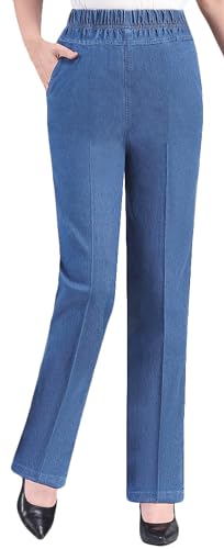 Youhan Women's Cotton Blend Denim Pants Casual Elastic Waist Pull On Jeans