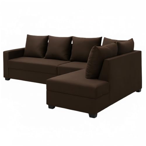 Image of FURNY Gloria 6 Seater Fabric RHS L Shape Sofa Set (Dark Brown) Premium Velvet Finish | Durable Comfort | Ideal for Living Room