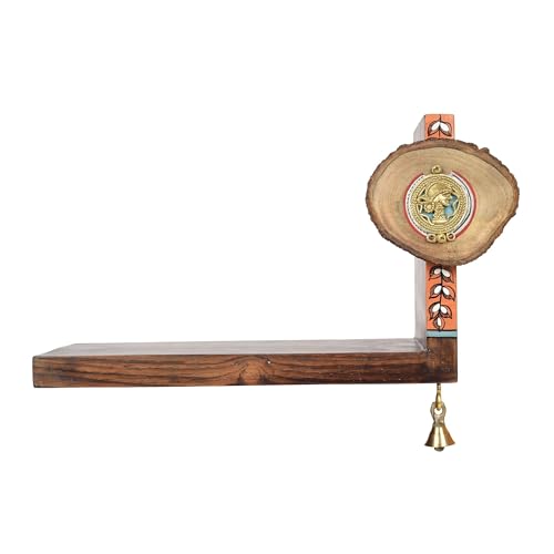 Image of AAKRITI ART CREATIONS Tribal Angle Brown Wall Display Shelf Set of 2 | Dhokra Art Wooden Shelves Wall Hanging Shelves | Matte Finish Decorative Shelf for Living Room, Bedroom & Gifting