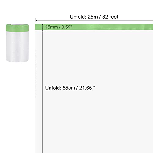Image of uxcell Pre-Taped Masking Film, 22 inch x 82ft, Plastic Drop Cloth with Low-Tack Painters Tape for Painting Protection Green 2Pcs