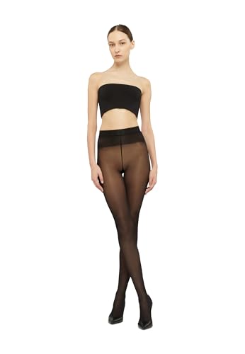 Image of Wolford Individual 10 Control Top Tights For Women Sheer Support Pantyhose Waist Sculpting Cotton Gusset Soft Waistband