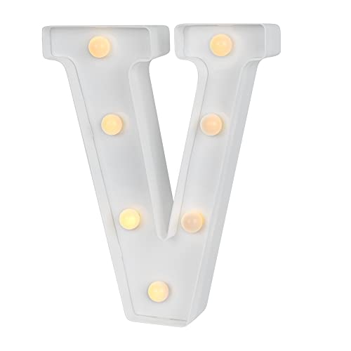 Image of Restaurantware Illumify 6.7 x 1.2 x 8.7 Inch Light Up Letter 1 Durable Marquee LED Light - Letter V Touchproof White Plastic Party Light Keyhole Slot For Parties Weddings Or Special Events