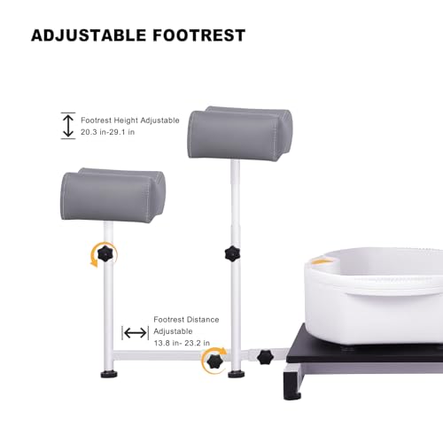 LUXMARS Reclining Pedicure Chair No Plumbing with Foot Massage Basin & Stool, Hydraulic Adjustable Pedicure Chair Station, 360° Rotation Beauty Spa Salon Unit Station - White