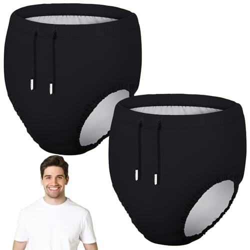 Image of Glitopper 2 Pcs Reusable Adult Swim Diapers Special Needs Cloth Diaper Covers Washable Nappy Trunks Waterproof Leakproof for Postpartum Women Incontinence Protection Unisex(Black,L)