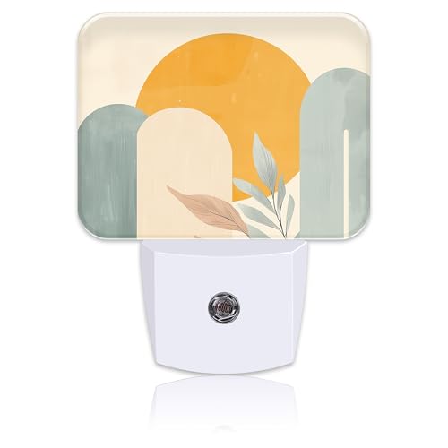 Image of Boho Sun and Leaves Night Light Plug into Wall, Bohemian Abstract Art Night Light with Dusk to Dawn Sensor for Kid Girls Boys Women Men Room, Hallway, Kitchen, Bathroom, Stairs Decor
