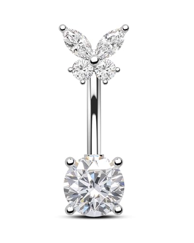 COCHARM 16g Stainless Steel Rook Earring, 8mm Barbell with CZ Butterfly, Dainty Rook Piercing Jewelry for Women