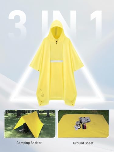 Image of SaphiRose Extra Thick Hooded Rain Poncho Double Layer Waterproof Raincoat Jacket for Men Women Adults
