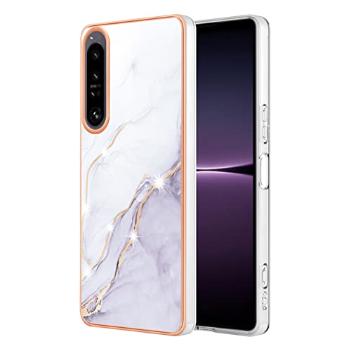 HAOYE Coque pour Sony Xperia 1 IV, Protection en TPU Silicone Premium Souple Anti-Chocs Fine Housse, Motif Élégant Brillant PC Etui Antichoc Skin Coque, Blanche Cover