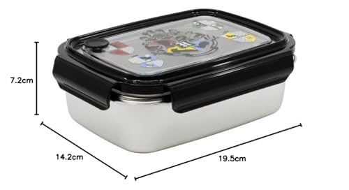 p:os Harry Potter Brotdose für Kinder und Erwachsene mit einem Fach, auslaufsichere Lunchbox aus Edelstahl mit 4 Clip-Verschlüssen, Vesperdose für Schule, Uni, Büro und Freizeit