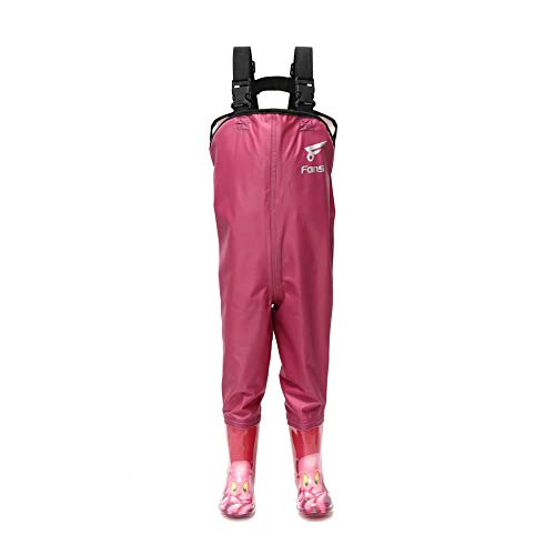 8 Fans Kid's Chest Waders,Waterproof Bootfoot Lightweight Hip Waders,2-ply Nylon PVC Fishing Hunting