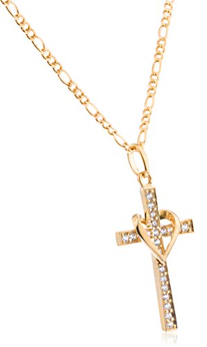 10k Yellow Gold, Rose Gold and White Gold Heart & Cross Pendant with an 16, 18, 20 and 22 Inch Gold Overlay Figaro Necklace3