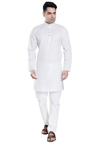 Image of DIVISIVE Men's Self Zari Line Cotton Blend Slim Fit Kurta Pyjama Set