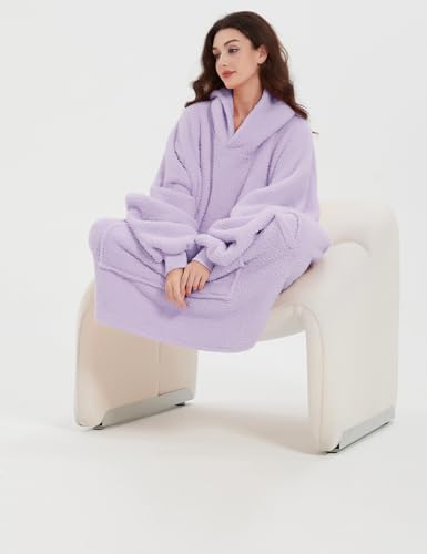 Image of KFUBUO Sherpa Wearable Blanket Hoodie Adult Oversized Sweatshirt Blanket Gifts for Women