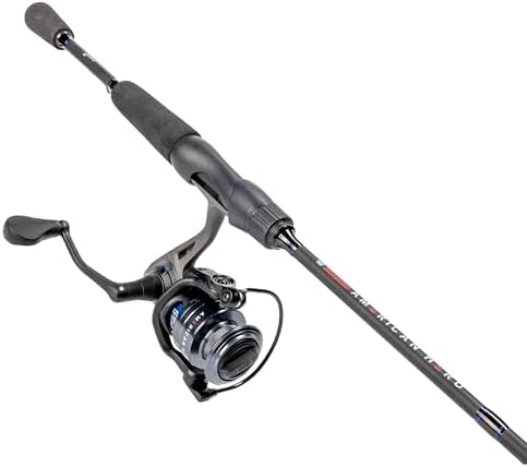 Lew’s American Hero Spinning Reel and Fishing Rod Combo, 6-Foot 6-Inch 2-Piece Med Power Fast Action IM6 Graphite Rod, Size 200 Reel, Gray/Black/Blue