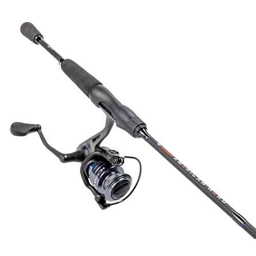 Lew&rsquo;s American Hero Spinning Reel and Fishing Rod Combo, 6-Foot 2-Piece Med-Light Power Fast Action IM6 Graphite Rod, Size 200 Reel, Gray/Black/Blue