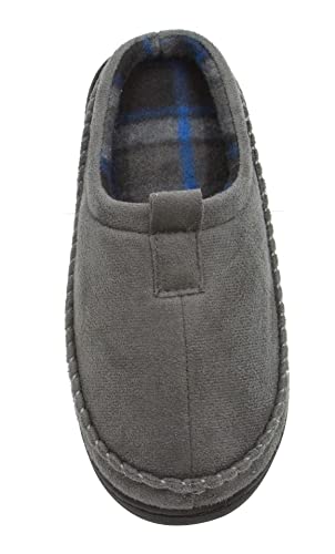 Skysole Boys’ Clog Slippers, Water Repellant Micro Suede With Plaid Lining, Indoor Slip-Ons, Grey, Size 5 #TOP2