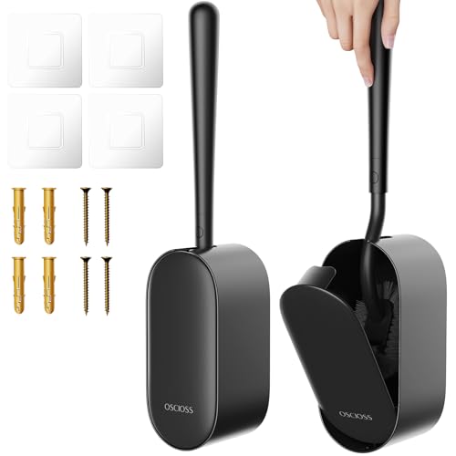 Toilet Bowl Brush and Holder, OSCIOSS Toilet Brush Set with Ergonomic Design, Compact Size, Durable Bristles, RV Toilet Brushes & Holders for Dead Corner Clean (Black, 2pack)