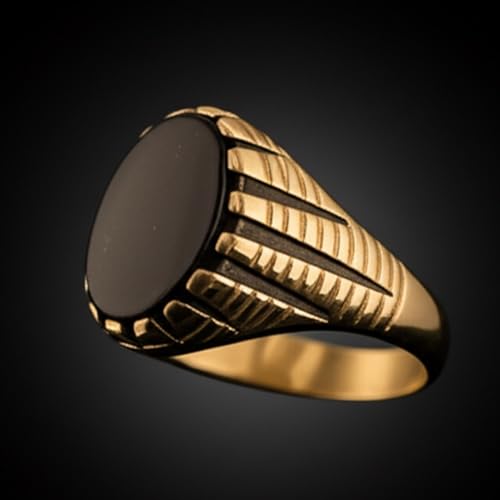 Image of THE MEN THING Royal Series - PRIME CREST RING - Pure Stainless Steel Men's Gold-Plated Ring - Statement Luxury Jewelry (Size : 16-19-22-24-26)