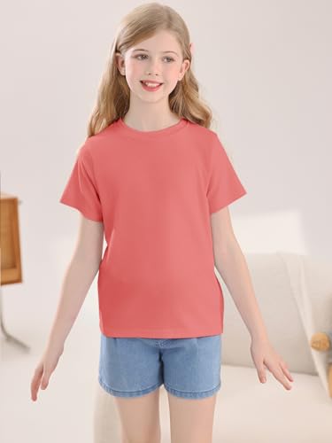 Image of Girls Summer Short Sleeve T Shirts Kids Basic Tees Crewneck Tops 5-14 Years