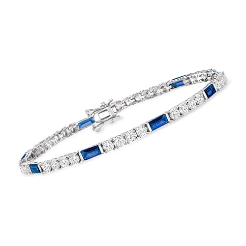 Ross-Simons 3.90 ct. t.w. CZ and 3.20 ct. t.w. Simulated Sapphire Tennis Bracelet in Sterling Silver