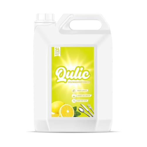 Image of Qulic Dishwash Liquid Gel 5 Liter Refill Pack, With Fresh Lemon Fragrance, Tough on Grease, Gentle on Hands, Dish Wash Liquid Kitchen Soap - 5 L