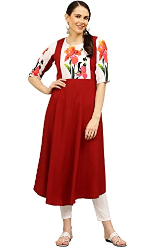 Image of Women's Crepe A-Line Printed Kurti(ALC9121CHRY1 Cherry X-Small)