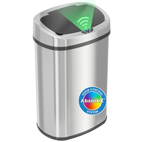 iTouchless SensorCan 50 Liter / 13 Gallon Kitchen Trash Can with Lid & Odor Filter – Motion Sensor...