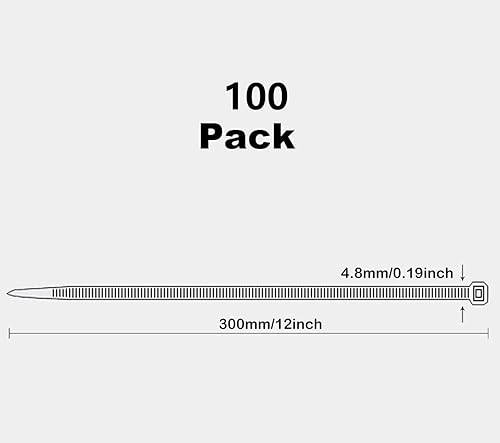 Oksdown 100 Pack White Plastic Cable Ties 300mm×4.8mm Strong Nylon Heavy Duty Self Locking 12 inch/30 cm Long Zip Tie Wraps - Image 3