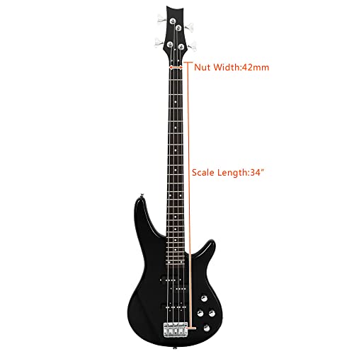 Ktaxon Electric Bass Guitar 4 String Bass Guitar With 20 Watt Amplifier, Pj Type Pickup, Naturally Air-Dried Maple Neck, Rosewood Fretboard, Basswood Body(Black) #TOP5