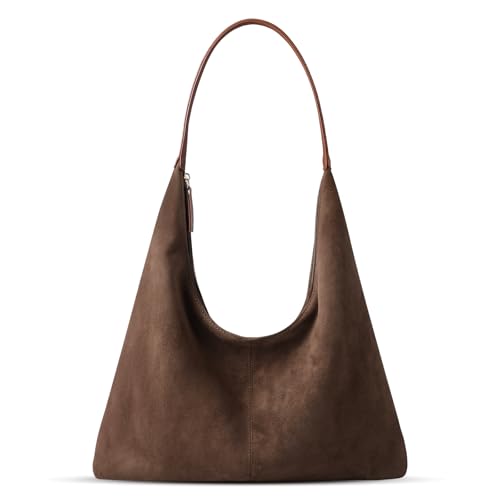 XquiziFit Suede Shoulder Bag for Women Suede Purse Boho Bags Slouchy Tote Bag Satchels Trendy Crescent Crossbody Bag Casual Work Travel Handbag Chocolate Brown
