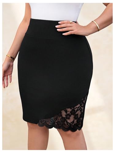 WDIRARA Women's Plus Size Bodycon Skirt Floral Lace Scalloped Trim Knee Length Skirts3