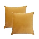 Rely+ Pack of 2 Velvet Throw Pillow Cover Yellow 18x18 Inch - Solid Pattern Square Throw Pillow Case