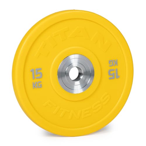 Titan Fitness 15 KG Color Urethane Bumper Plates, Sold Individually, Yellow Colored Mold with Steel Insert