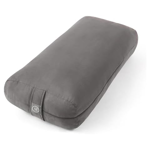 Sweet Home Collection Bolster Pillow for Restorative Supportive Cushion for Meditation Yoga, Pilates, and Relaxation Buckwheat Hulls-Removable Cover, Rectangular (Filled with 100% Cotton), Gray Cover