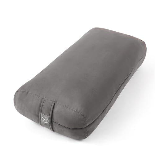 Meditation Cushion Yoga Bolster Pillow for Restorative Yoga- Supportive Cushion for Meditation Pilates and Relaxation Filled with 100% Cotton - Removable Faux Suede Cover Gray