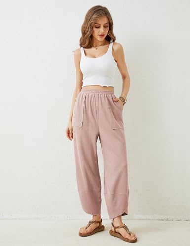 Image of Himosyber Women Cotton Pants Wide Leg Pants Casual Loose Baggy Elastic Waist Beach Palazzo Harem Pants