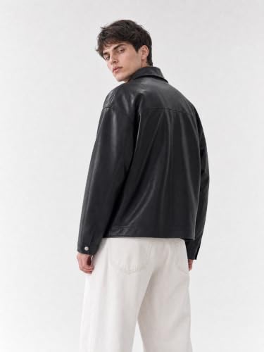Image of EF **Elite Fame OBSIDIAN Premium Faux Leather Jacket for Men | Oversized Boxy Fit, Shirt Collar, Full Sleeve, Front Zipper Closure, Stylish Casual Winter Streetwear Jacket.