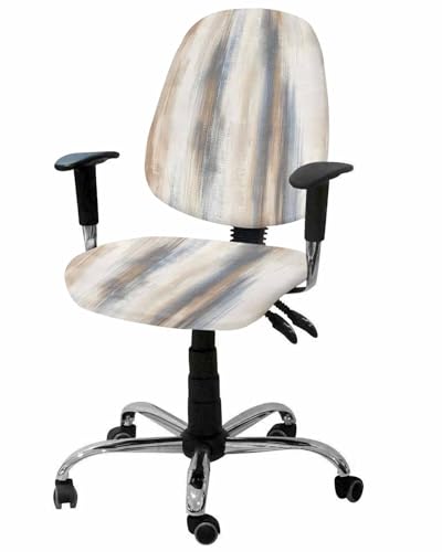 Brown Beige Grey 2 Pieces Computer Office Chair Covers Set,Stretchable Desk Rotating Chair Seat Cushion Slipcover Back Covers,Retro Abstract Gradient Mottled Texture Slipcover Back Cover Protector