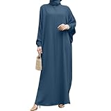 Muslim Clothes for Women: Ramadan Abaya Batwing Long Sleeve Maxi Robe for Women Button Down Henley Shirt Prayer Dress Turkey Kaftan Dubai Islamic Middle East Loose Arabian Eid Dress Blue One Size