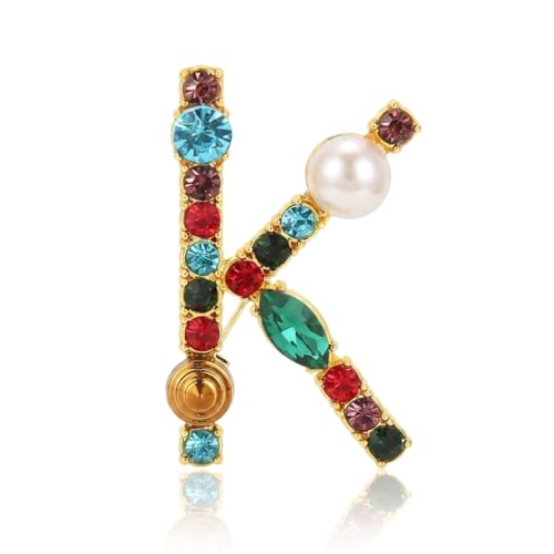 Image of Initial Brooch Pins A-Z 26 Letters Brooches For Women Colorful Enamel Alphabet Pin Pearl Crystal Lapel Pin