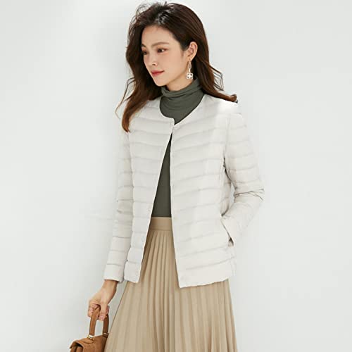 Womens Ultra Lightweight Packable Short Down Jacket 2022 Fashion Collarless Button Down Quilted Puffer Parka Coats Outerwear #TOP1