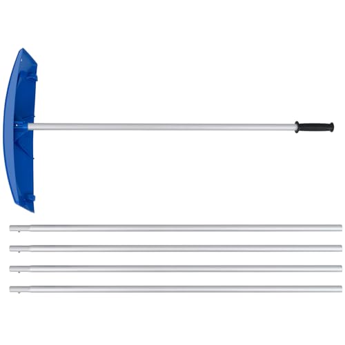 GYMAX Pala per Neve da Tetto, Pala da Neve in Lega di Alluminio, Pala per Neve con Ruote, Spazzaneve con Impugnatura Antiscivolo, Pala Telescopica da 2,3 a 5,7 m, Spazzaneve Manuale Leggero